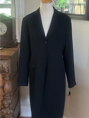 Tahari Navy Long  Tailored Single-Button Coat